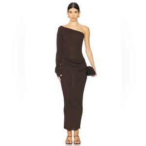 Baobob x REVOLVE Kairi One Shoulder Draped Knit Maxi Dress Chocolate Brown